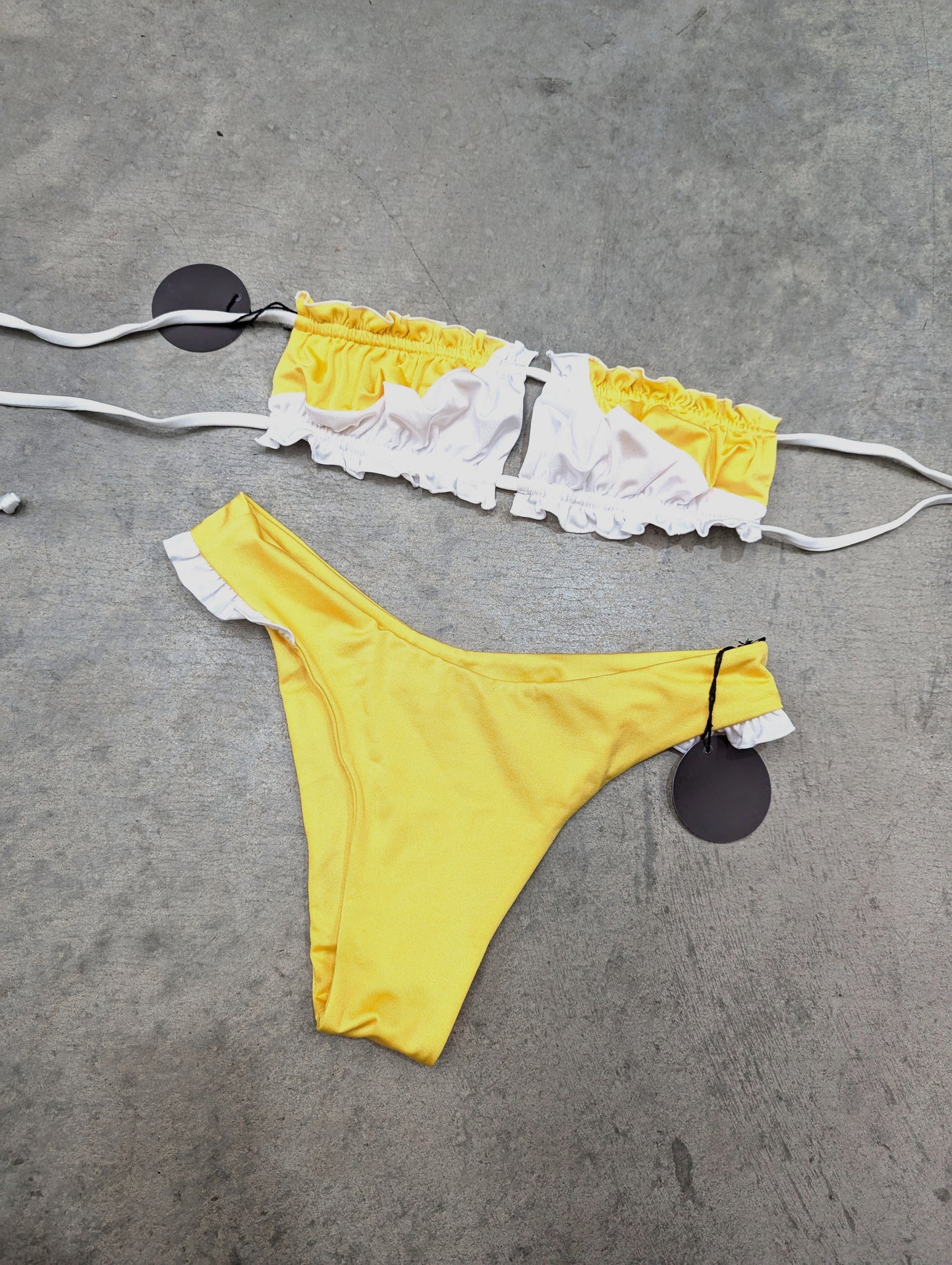 Ruched Bandeau Bikini Top - Yellow