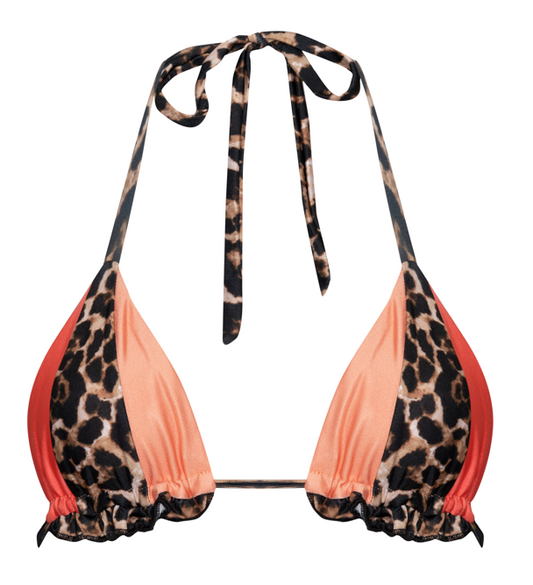 Panelled Tri Bikini Top - Leopard